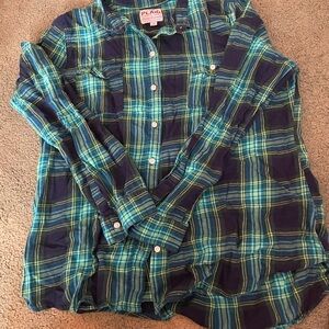 Old Navy Blue and Green Plaid Kids Button Down Shirt